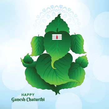 Lord ganpati on ganesh chaturthi beautiful green leaf holiday card background vector