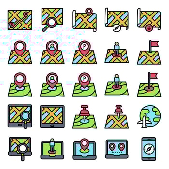 Location map and navigation filled icon set 2 vector