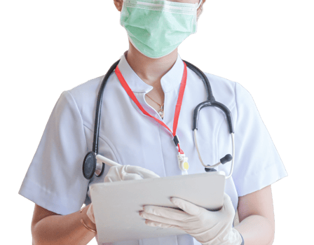 Medical personnel working with tablets, transparent background. png