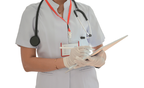 Medical personnel working with tablets, transparent background. png