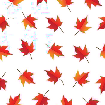Seamless pattern of autumn fall maple leaves on white background, Paper art and digital craft style vector