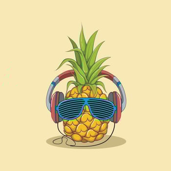 Pineapple wear glasses with headphones. Vector illustration.