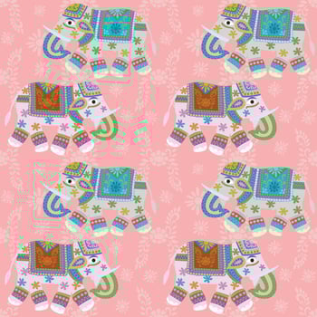 Elephant vector drsign on vintage color seamless pattern.