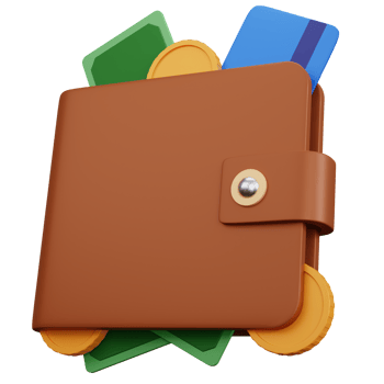 3d rendering brown wallet with money and credit card isolated png