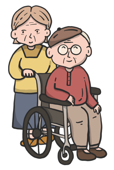 Old couple in love on wheelchair png