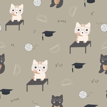 cute cat back to school seamless pattern vector