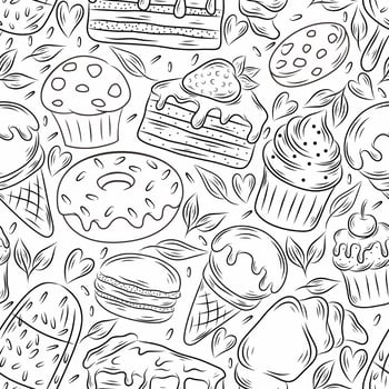 Dessert Food Hand Drawn Doodle Seamless Pattern Background vector