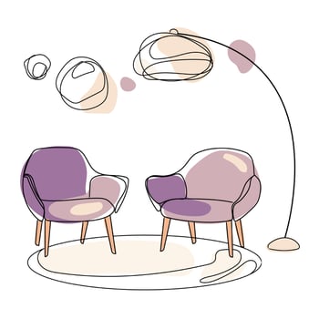 Modern furniture,two armchairs and a floor lamp.Design of living room lounge place.Vector interior room hand drawing in modern Minimal art style. vector