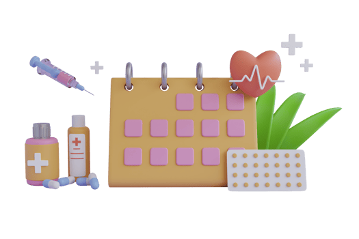 3d rendering of medicine schedule, reminder, notification concept. pills, calendar, stethoscope. Medical checkup as annual doctor health test appointment tiny person concept. png
