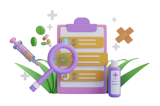 3d prescription rx with pills and medicines. Doctor's paper form, diagnosis, medical list with medications.Medical checkup as annual doctor health test appointment tiny person concept png