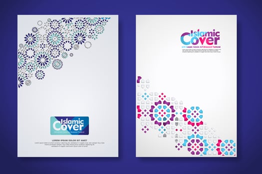 Islamic cover background template with ornamental colorful detail of floral mosaic islamic art ornament vector