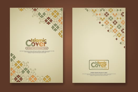 Islamic cover background template with ornamental colorful detail of floral mosaic islamic art ornament vector