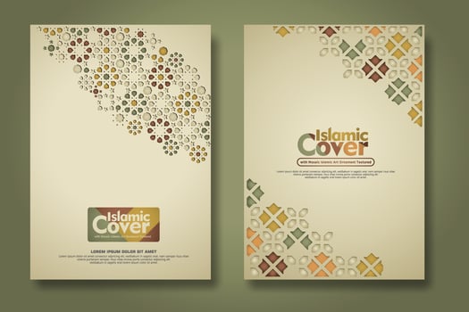 Islamic cover background template with ornamental colorful detail of floral mosaic islamic art ornament vector