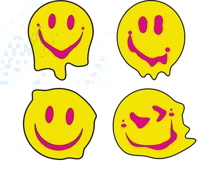 yellow melted funny smiling face set vector