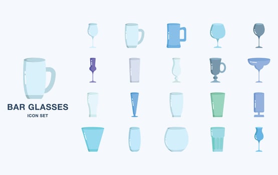 Variety of Bar and restaurant glasses icon set vector