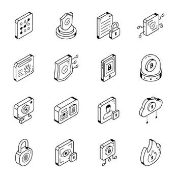 Modern Cyber Security Isometric Icons vector