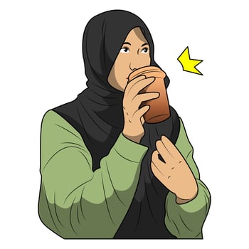 a muslim girl drinking a cup of coffee vector