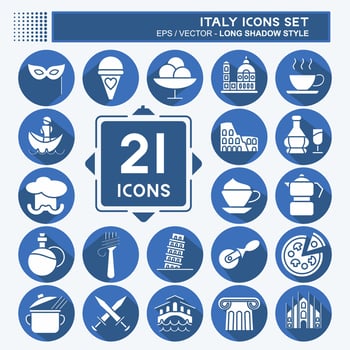 Icon Set Italy. suitable for education symbol. long shadow style. simple design editable. design template vector. simple illustration vector