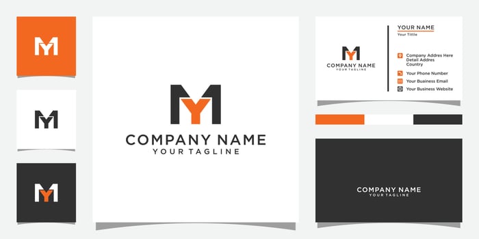 MY or YM letter logo design vector with business card design.