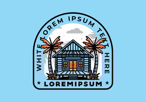 Wood house on the beach illustration badge design vector