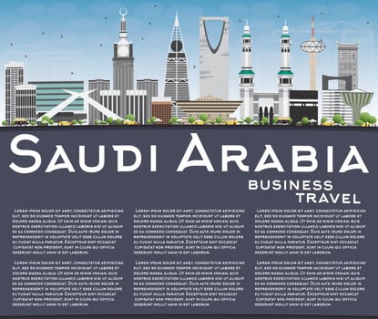 Saudi Arabia Skyline with Landmarks, Blue Sky and Copy Space. vector