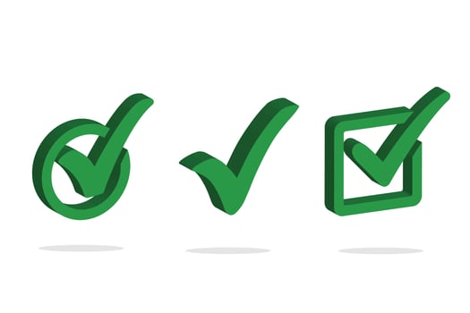 Set Of Check Mark Sign Isolated. 3D rendering illustration vector