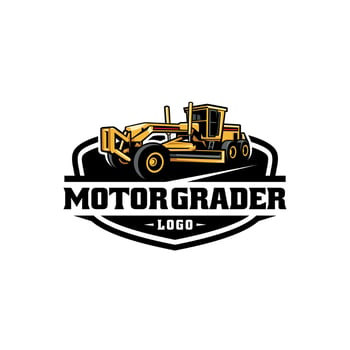 Motor grader road heavy equipment vehicle logo vector
