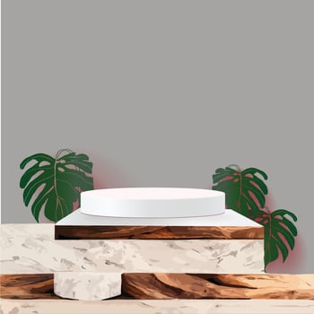 marble mock up, show cosmetic product display, Podium, stage pedestal or platform. 3d vector Abstract minimal ,scene geometric, forms, wood podium white background