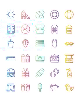 Water park Icon Set 30 isolated on white background vector