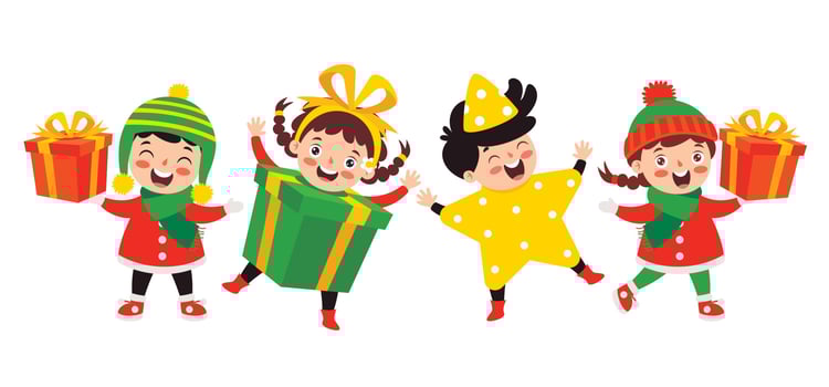 Children Wearing Costumes In Christmas Theme vector
