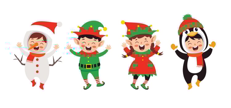 Children Wearing Costumes In Christmas Theme vector