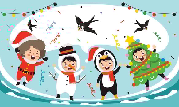 Children Wearing Costumes In Christmas Theme vector