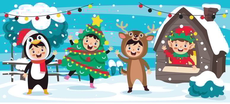 Children Wearing Costumes In Christmas Theme vector