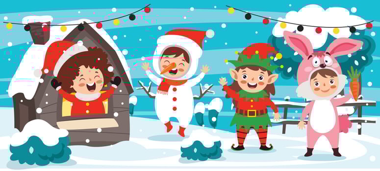 Children Wearing Costumes In Christmas Theme vector