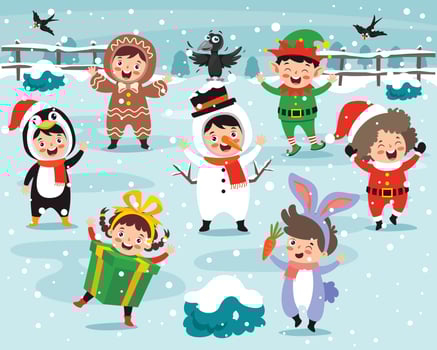 Children Wearing Costumes In Christmas Theme vector