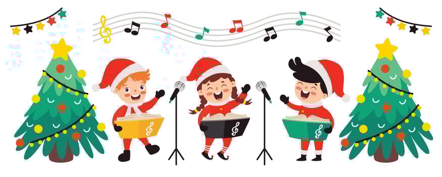 Children Playing Music In Christmas Costume vector