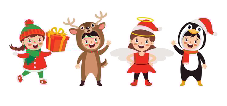 Children Wearing Costumes In Christmas Theme vector