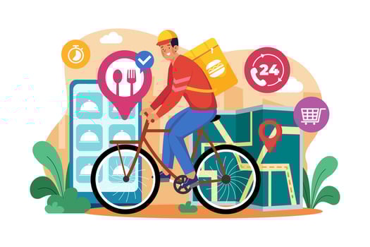Food delivery service, male courier with large backpack vector