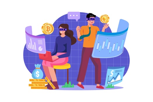 Businesspeople trading cryptocurrency in the metaverse vector