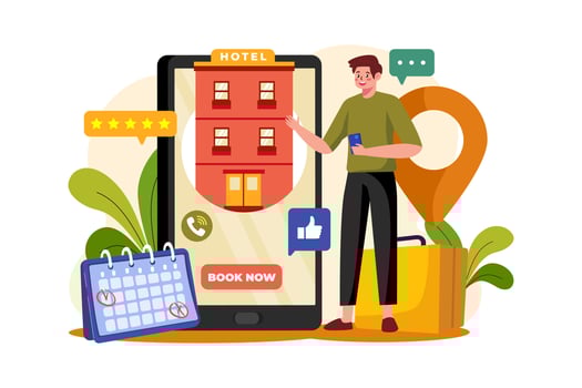 Boy booking hotel Illustration concept on white background vector