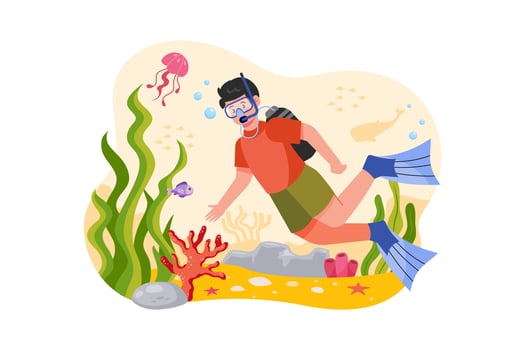 Boy enjoying scuba diving vector
