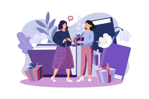Students Giving a gift to Teachers Illustration concept on white background vector
