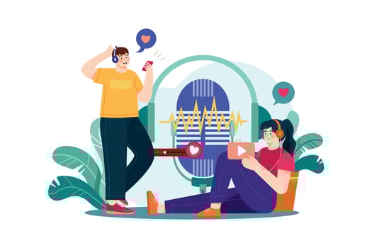 Couple listening to a romantic podcast Illustration concept. Flat illustration isolated on white background vector