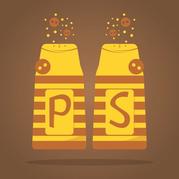 Ceramic salt and pepper shakers bottles isolated. Cozy cartoon style. Vector Flat  illustration.