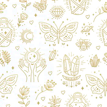 Magic boho symbols seamless pattern. Backdrop of gypsy sacred elements vector