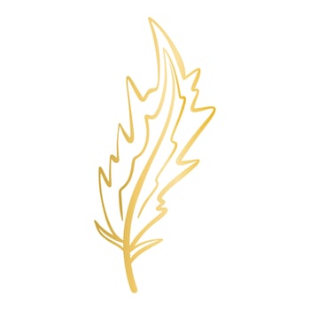 Beautiful golden decorative bird feather isolated vector illustration