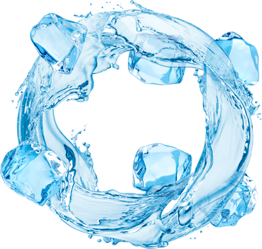 Circle water splash with ice cubes isolated png