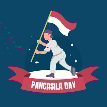 illustration vector graphic of A soldier is carrying the Indonesian flag while running, perfect for pancasila day, celebrate, holiday, greeting card, etc.