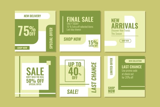flat social media sale posts collection vector