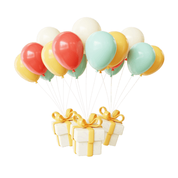 3D Birthday Color Balloon and Gift box png